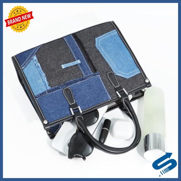 Vintage Denim Patchwork Tote Bag Shoulder Purse Travel Daily - Picture 5 of 7